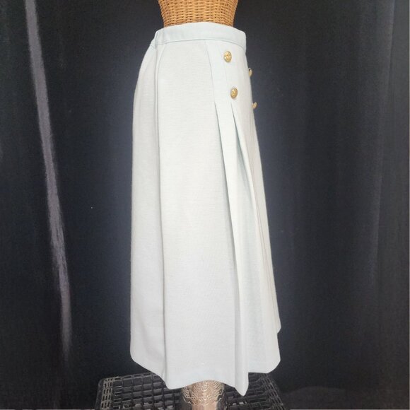 Vintage ILGWU Union Made Powder Blue Pleated & Button Skirt 26.5"" plus stretch - Picture 4 of 11